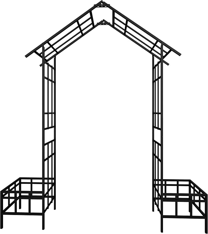 Metal Garden Arch Trellis for Climbing Plants Adjustable Width 68.11 to 94.29 Outdoor Rose Arbor with Flat Top Ceremony Decoration Archway for Wedding Events Lawn Patio Decor