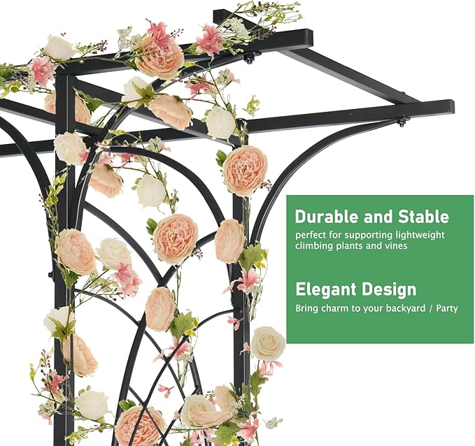 VINGLI Garden Arbor Arch for Wedding Ceremony Party Christmas Garden Decor Steel Garden Trellis for Plant Climbing Pergola for Garden Backyard Lawn (Flat Top)