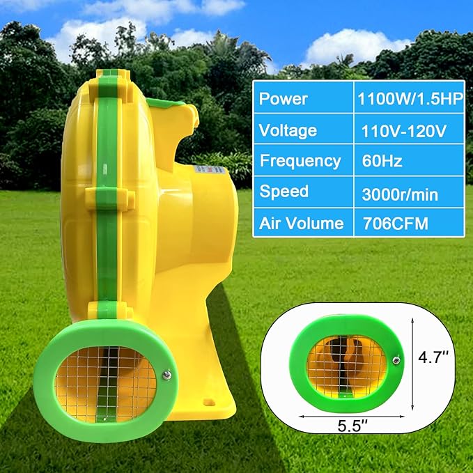 1100W Bounce House Blower 1.5HP Air Blower for Outdoor Bounce Houses Water Slides Air Sofas Jumpers Paint Booth and Other Suitable Outdoor inflatables Air Pump Fan
