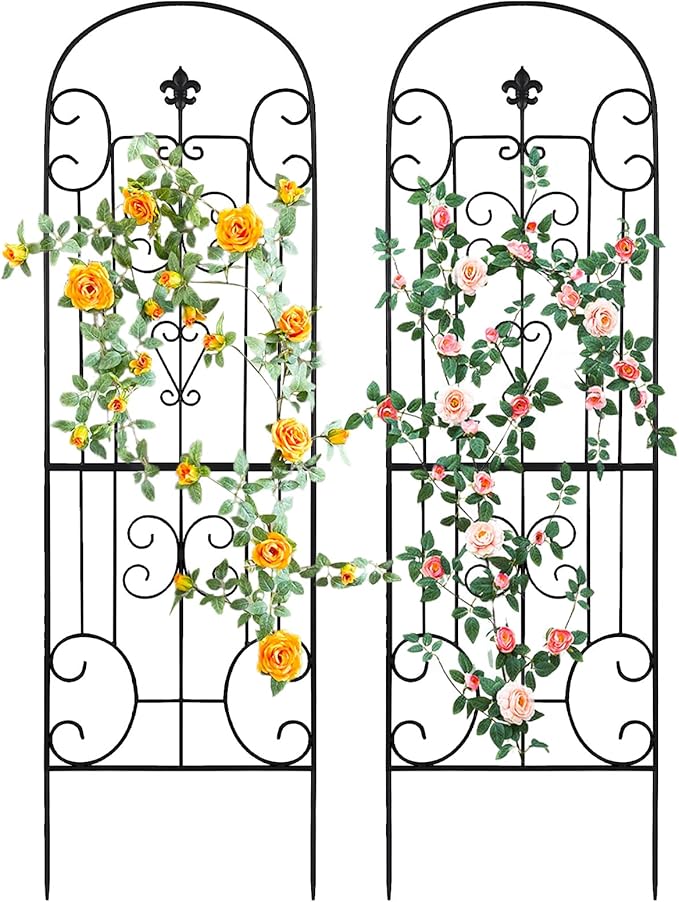 70X18 Metal Garden Trellis for Climbing Plants Climbing Plant Support Heavy-Duty Steel Garden Trellis for Indoor &amp Outdoor Vines Plant Rose Vegetable Support Black (2 Pattern-C)