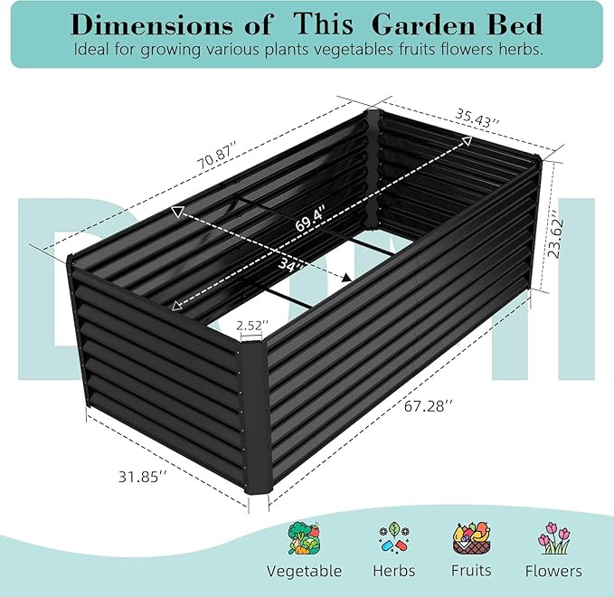 Planter Boxes Outdoor 6x3x2 Ft Metal Garden Raised Bed Galvanized Garden Boxes Outdoor Raised for Elevated Vegetable Flower Herbs (6x3x2FT-Dark Gray)