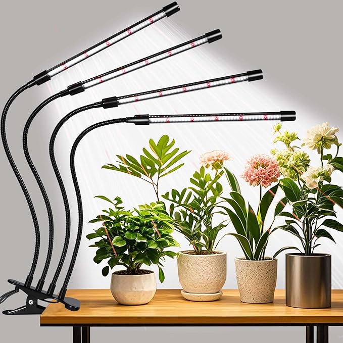 Grow Lights for Indoor Plants168 LEDs Clip Plant Lights Full Spectrum LED Plant Growing Lamps with Flexible Gooseneck 3/9/12H Timer 3 Spectral Modes 10 Dimmable Levels 4 Head