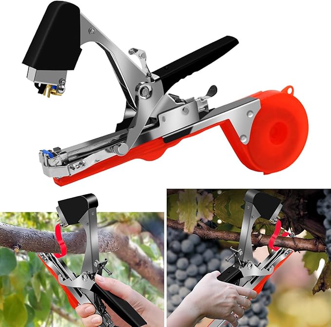 Plant Tying Machine Tool Set Lightweight Vining Tying Tool for Binding Vines for Tomatoes Cucumbers Peppers Eggplants &amp Gardening Includes 10000pcs Staples &amp 20 Rolls of Tape (Red)