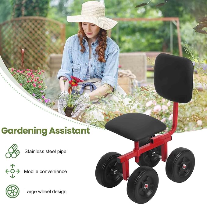 Rolling Garden Bench with Height Adjustable Feature Mobile Gardening Seat with Durable PP Frame and 120kg Capacity for Outdoor Planting and Weeding
