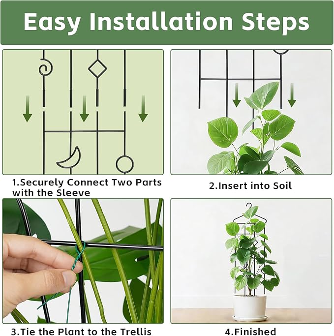 4 Pack 32'' Bell-Shaped Plant Trellis for Climbing Plants Outdoor &amp IndoorGarden Metal Trellis for Potted Plants Climbing Plants Monstera Houseplant Trellis for Hoya Pothos Vine Ivy