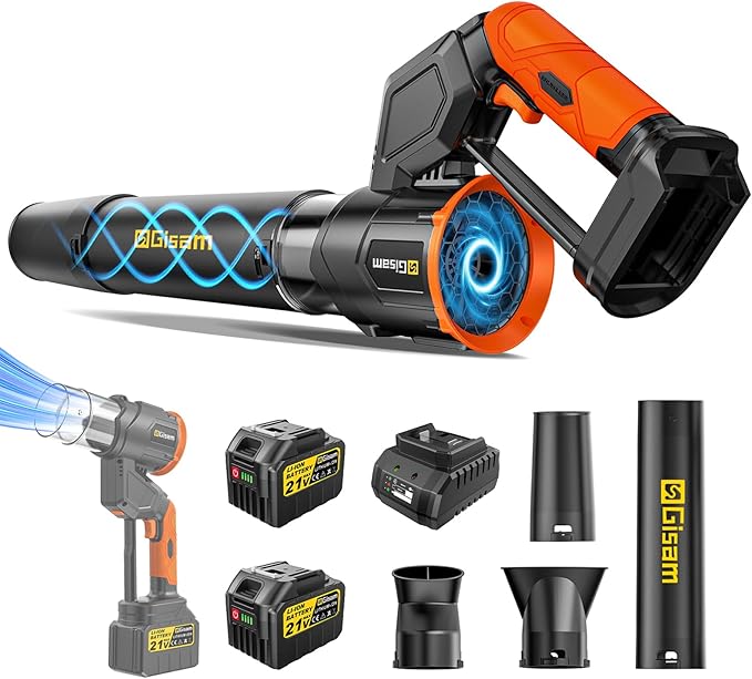 Electric Leaf Blower Cordless -850CFM 250+MPH 3000W Brushless Leaf Blower with 2×6.0Ah Batteries 180° Rotatable 2-in-1 Handheld Blower 3-Speed for Lawn Care/Yard/Car/Patio