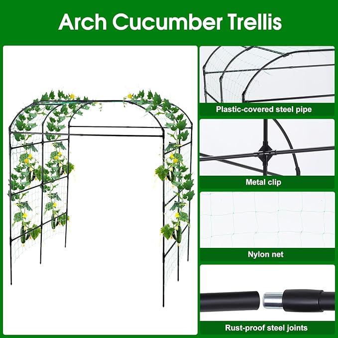 Garden Arch Trellis for Climbing Plants Outdoor Grape Vine Tomato Bean U Frame Plant Vegetable Support Cucumber Pergola for Backyard Black