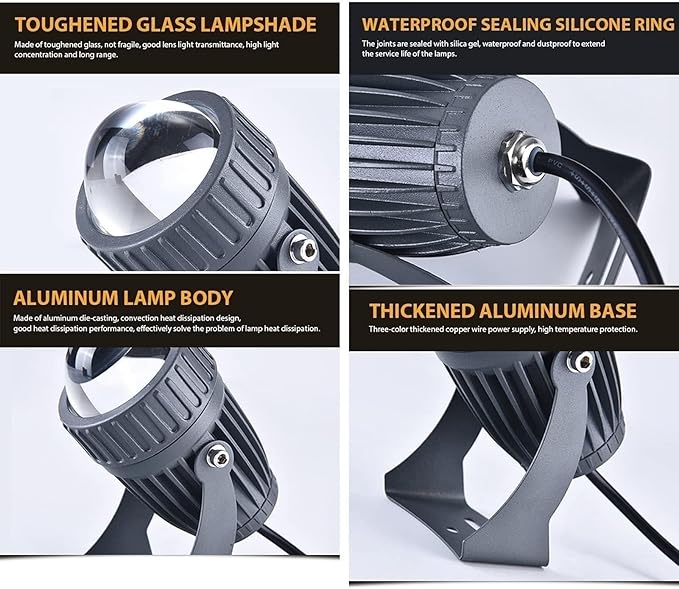 LED Beam Spotlight - Adjustable Beam Angle Lighting 10W Narrow Beam Floodlight Outdoor Rotating Landscape Light IP65 Waterproof Lighting Building Night ScenRed 10W(12V)