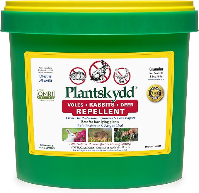 Plantskydd Animal Repellent - Repels Deer Rabbits Elk Moose Hares Voles Squirrels Chipmunks and Other Herbivores 8 LB Granular Pail (PS-VRD8P)
