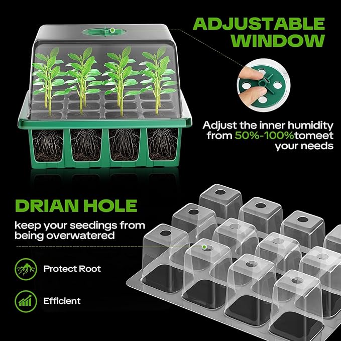 YAUNGEL Seed Starter Tray with Grow Light Heat Mat with Thermostat 5 Pack Seed Starter Kit with Timing Controller Adjustable Brightness Thicken Seedling Starter Trays with Humidity Domes