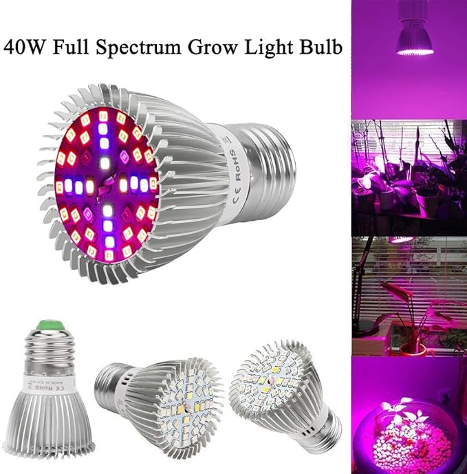 Esbaybulbs 40W LED Grow Light Bulbs E26 4 Pack Full Spectrum Grow Lamp Red Plant Light for Hydroponics Greenhouse Indoor Plants