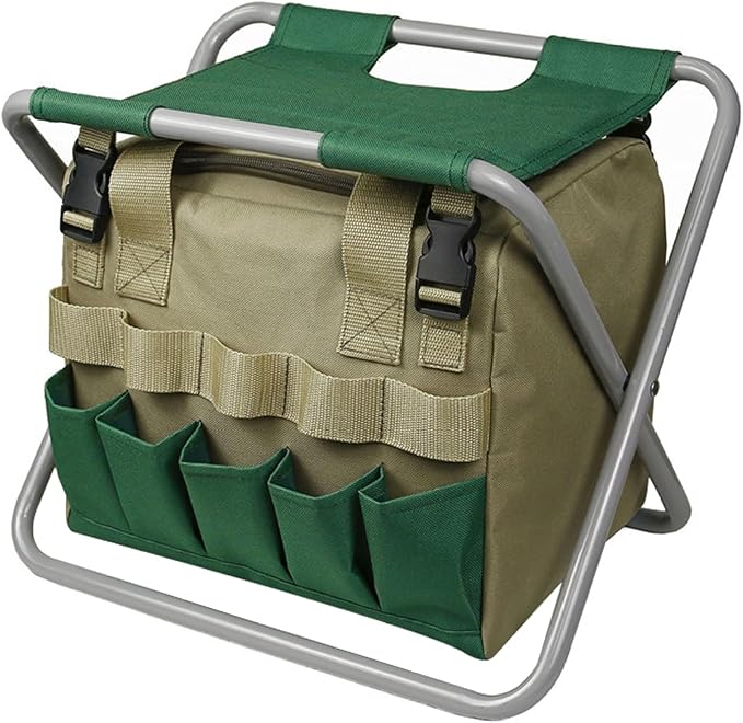 Garden Stool Folding Garden Seat with Detachable Storage Bag Multi-Pocket Gardening Bench Portable Zipper Gardener Tool Seat for Adults Stools