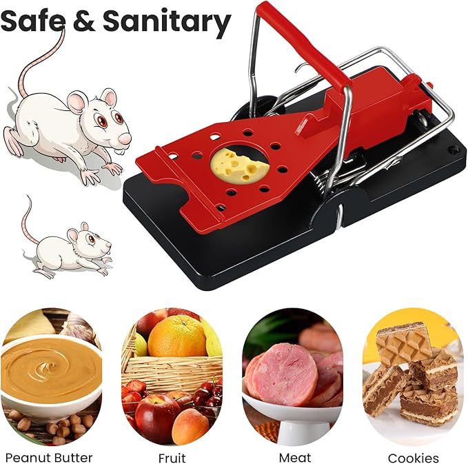Qualirey 24 Pcs Mouse Traps Bulk Plastic Snap Rat Trap Reusable Quick Effective Safe for Indoor Outdoor Home House Warehouse Garden Kitchen 3.86 x 1.81 x 2.17 Inch (Red)