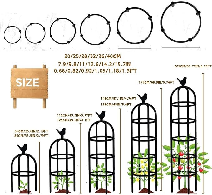 Garden Trellis for Climbing Plants Outdoor Garden Obelisk Trellis Metal for Climbing Vegetables 3.77ft 4.1ft 5.41ft 6.73ft Tower Obelisk Plant Support Shelf Clematis Jasmine(Black40 x 165cm/1.31 x