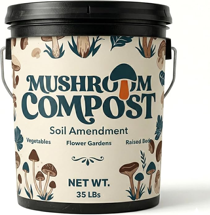Mushroom Soil Compost Pail Organic Nutrient-Rich Garden Soil for Vegetables Flowers Raised Beds Lawn &amp Planting Mix (35 lb)