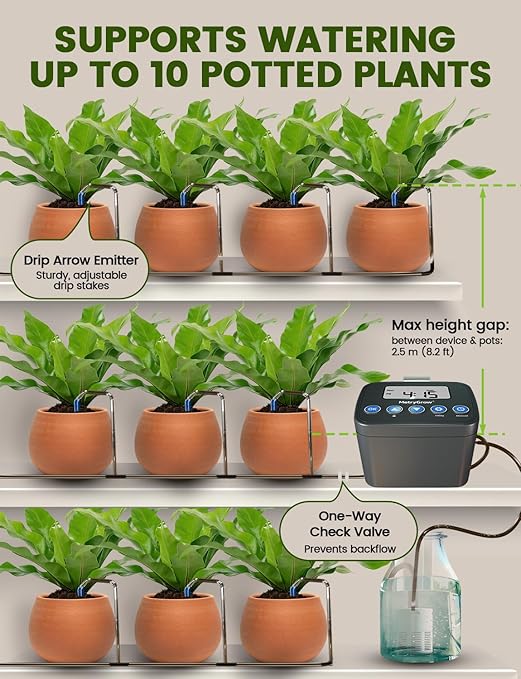 Automatic Watering System for Potted Plants Drip Irrigation Kit System Plant Self Watering Devices for Office Patio Greenhouse GrowTent with Programmable Water Timer（Black