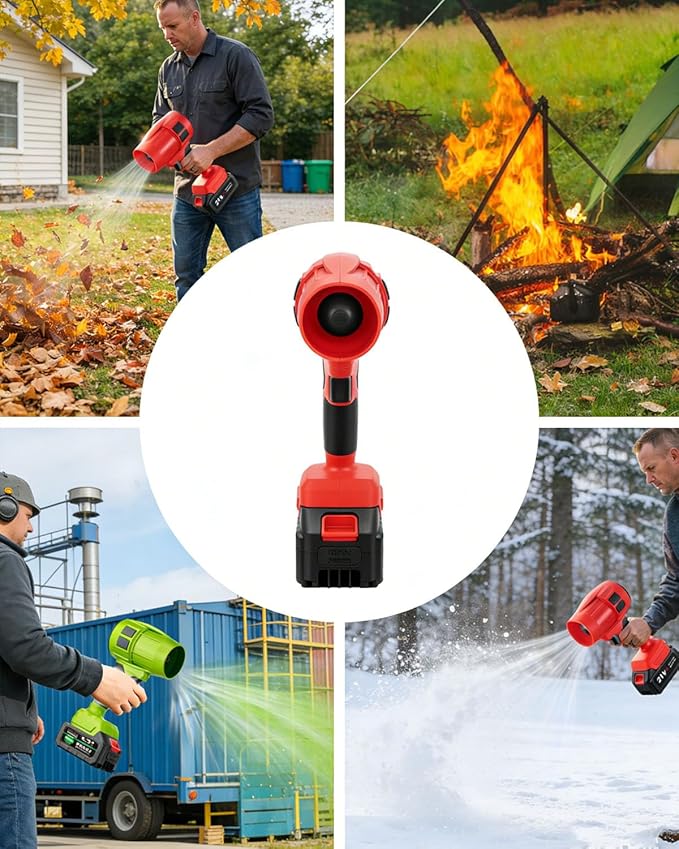 Power Leaf Blower 21V Cordless Lightweight Handheld Electric Turbo Jet 2x4Ah Batteries Fast Charger 1000000 RPM High Speed with Ergonomic Handle for Yard Cleaning Lawn Maintenance Blowing Leave (Red)