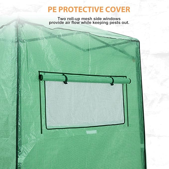 EAGLE PEAK Replacement Cover for 6x4 Portable Walk-in Pop up Greenhouse Front Roll-Up Zipper Entry Door and 2 Roll-Up Side Windows (Frame Not Included) Green