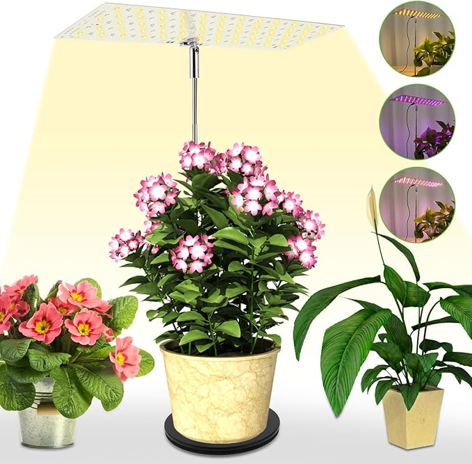 Vegetation Grow Light Height Adjustable Vegetation Growing Lamp for Indoor Dimmable Brightness Full Spectrum Grow Light Bright Easy to Install LED Light with Auto On/Off Timer 4/8/12H (Style 02)