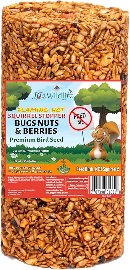 JCs Wildlife Squirrel Stopper Bugs Nuts &amp Berries Small Cylinder 1.5lbs (6-Pack)