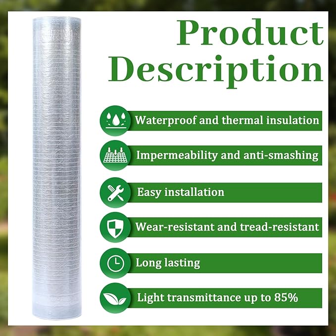 Pangda Polycarbonate Greenhouse Panel 32.81 x 3.28 ft Polycarbonate Roofing Sheet Clear UV Resistant Greenhouse Film Clear Insulation Covering Panel for Gardening Farming Agriculture Canopy