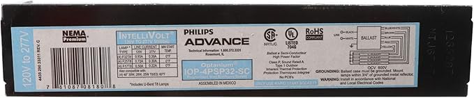 Advance IOP-4PSP32-SC Electronic Fluorescent Ballast 4-Lamp T8 F32T8 32W 120/277V