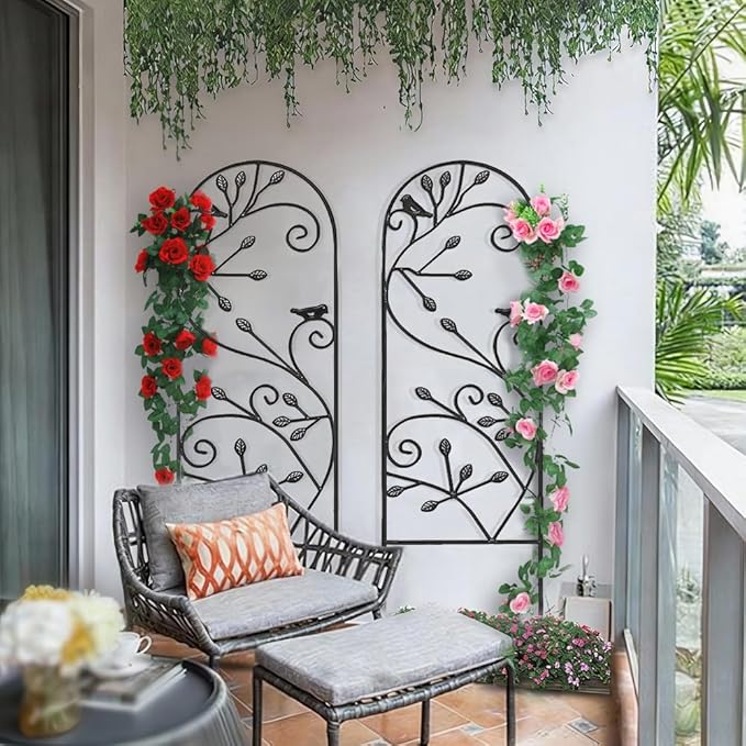 AMAGABELI GARDEN &amp HOME 2 Pack Garden Trellis for Climbing Plants 47 x 16 Black Iron Potted Support Vines Metal Wire Plant Trellis for Climbing Vegetables Flower Patio Roses Cucumbers Supports