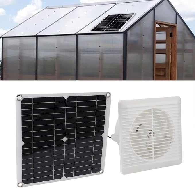 12W Solar Powered Fan Kit with Lithium Battery Exhaust Ventilation for Greenhouse Chicken Coop Shed Outdoor Camping