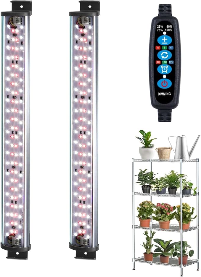 DOMMIA Grow Light Strip 6000K White Full Spectrum Grow Lights for Seed Starting Dimmable Plant Lamp IP54 Waterproof 2 Strips PC Multi-Colored warmwhite 6/10/12H Timer