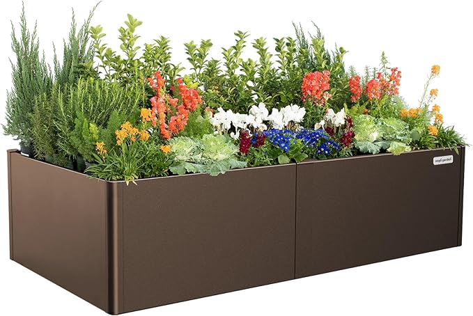 Vego garden Modern Raised Garden Bed 17 Tall 42 x 83 Heavy Large Metal Planter Box for Trees Plants Flowers Double-Walled Steel Planters for Commercial Residential Patio Umber Brown