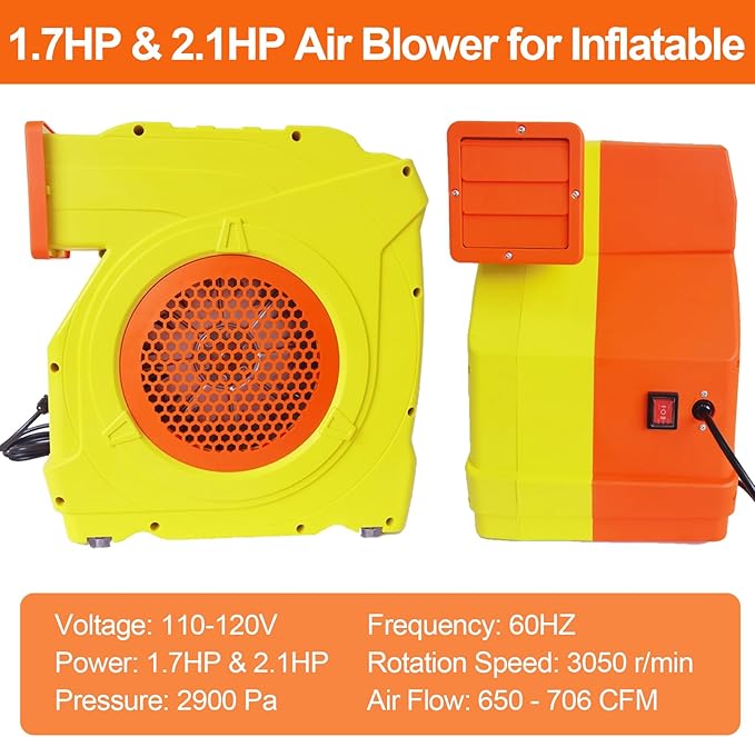 Bounce House Blower Dual - Mode 1300W / 1600W 1.7HP &amp 2.1HP Dual Speed Commercial Air Blower with Great Heat Dissipation Properties Super Strong Wind for Bouncy Castle Jump Slides Inflatables