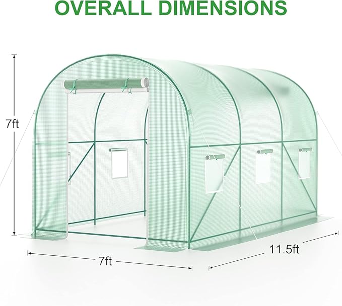 12x7x7 Walk-in Greenhouse with Watering System Heavy Duty Green House for Outdoors Portable Green Houses for Outside Winter Hot House with Metal Frame &amp Roll-up Zipper Door Screen Windows
