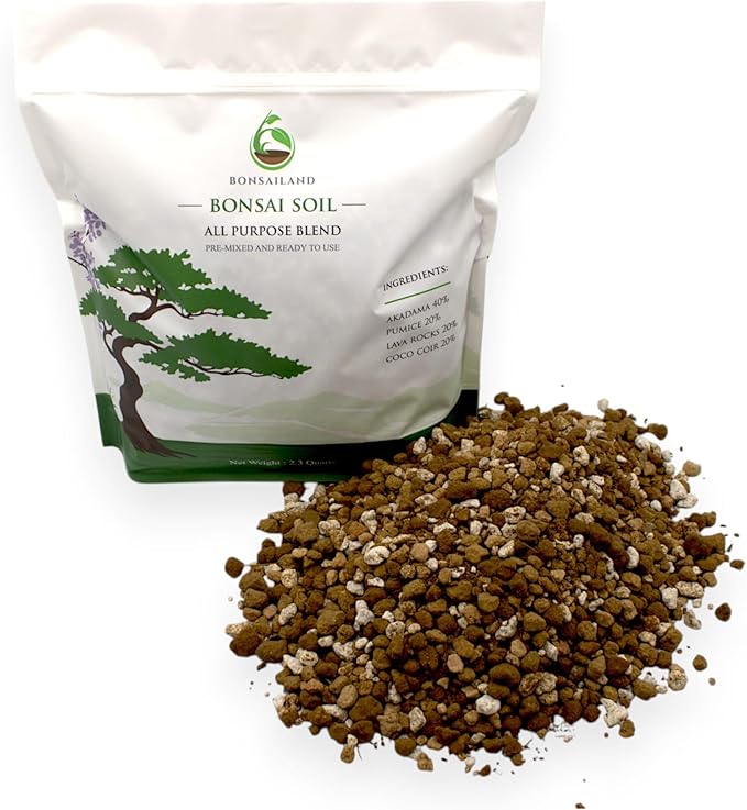 Bonsai Soil Mix with Akadama Pumice Lava Rocks and Organic Coco Coir for Tree Growth and Maintenance