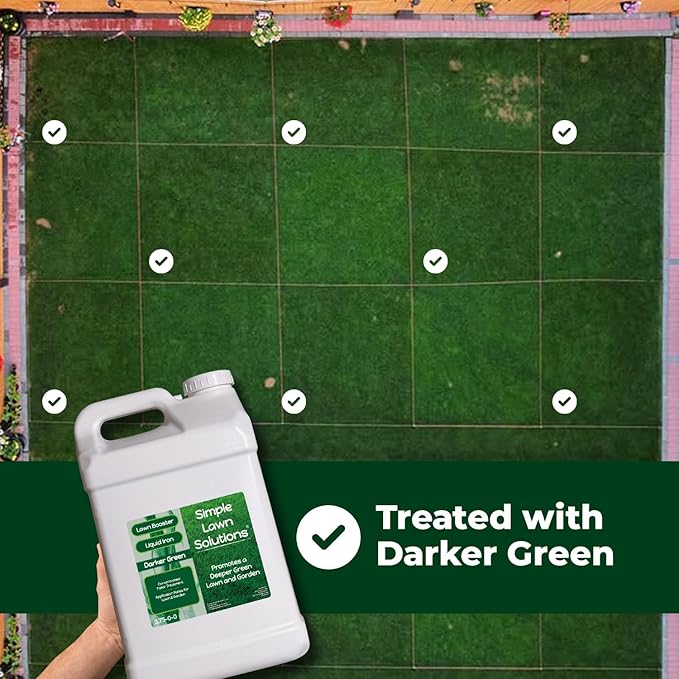 Simple Lawn Solutions - Liquid Iron Darker Green - Chelated Micronutrients - Concentrated Booster for Lawn Indoor Plants and Outdoor Garden (2.5 Gallon)