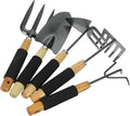 5pcs Garden Tool Set with Large Shovel 3-Prong Hand Rake Two-Ended Hoe and 5-Tooth Cultivator for Planting and Landscaping Portable Gardening Hand Tools Kit for Patio and Lawn