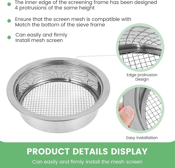 Soil Sieve Set with 5 Interchangeable Filter Mesh Sizes 1/3/6/9/12mm Stainless Steel Soil Sifter Rustproof Garden Sieve Detachable Garden Soil Sifter