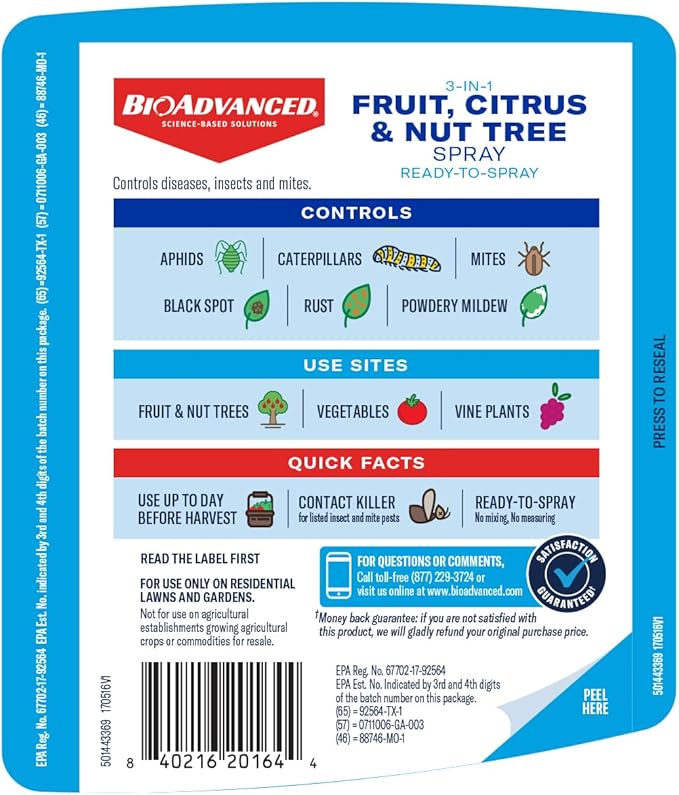 BioAdvanced 3-in-1 Fruit Citrus &amp Nut Tree Spray Ready-to-Spray 32 oz Fruit Tree Spray