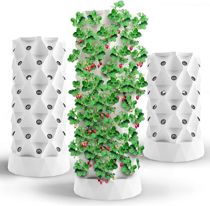 64 Pots Hydroponics Tower Growing System with Water Pump Planter Towers Hydroponic Towers Starter Kit Indoor/Outdoor Vertical for Strawberries Tomatoes Lettuce