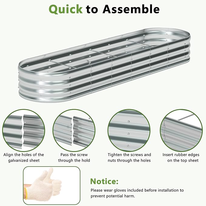 zizin 2 Pack Galvanized Raised Garden Bed Metal Oval Raised Garden Beds Outdoor Planter Box for Vegetables (4x2x1FT Silver)