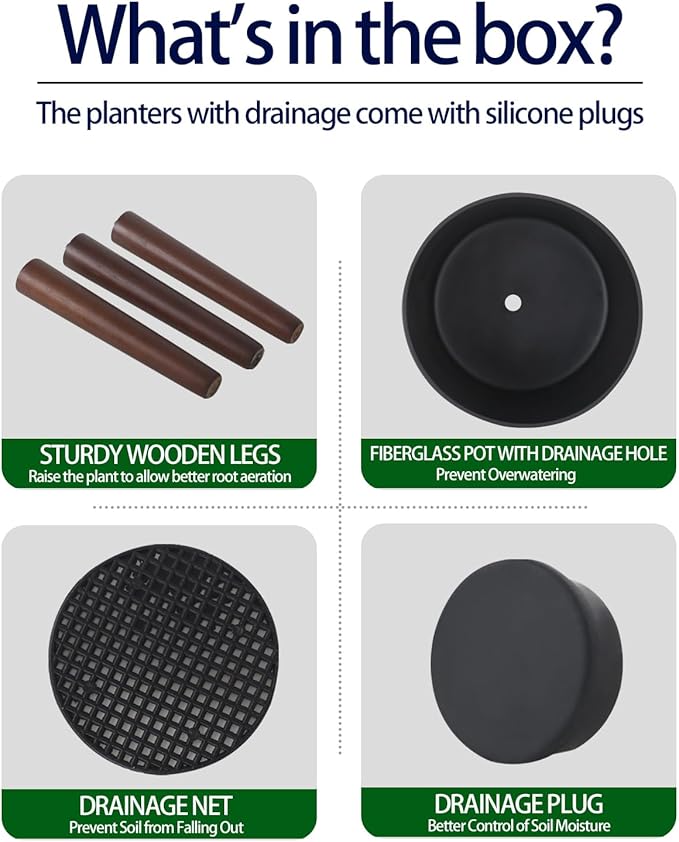 10 &amp 12 Inches Plant Pot with Stand Set of 2 Large Matte Gray Modern Planters for Indoor Outdoor Plants with Drainage Holes Big Flower Pots with Wood Legs