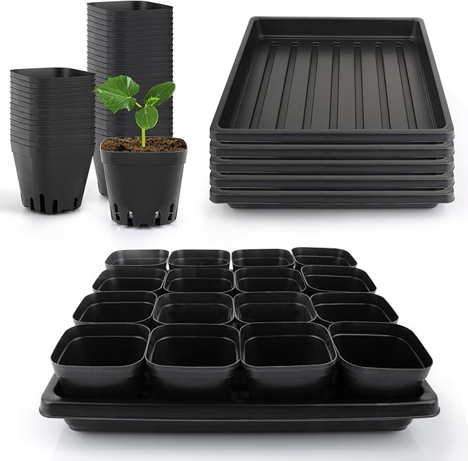 80Pcs 2.5inch Square Nursery Pots with 5Pcs Seed Starting Trays Seed Starter Tray Kit Seeds Starting Germination Seeding Pots with Drain Holes Small Plant Nursery Propagation