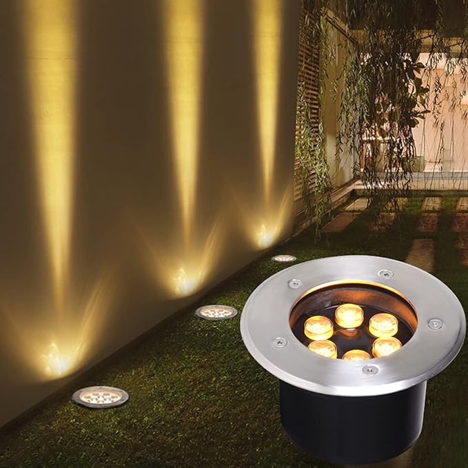 LED Garden Underground Light - Waterproof Round Landscape Lamp for Outdoor Walkway Driveway Deck and Patio (9W Yellow 15W Red)
