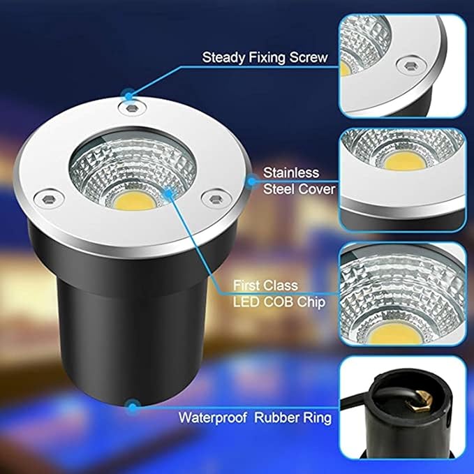 2PCS Underground Light LED - LED Beam Spotlight Outdoor Embedded LEDs Spotlight IP65 Waterproof Embedded Underground Lamp COB Underground Lamp Landscape VilBlue 3W(24V)