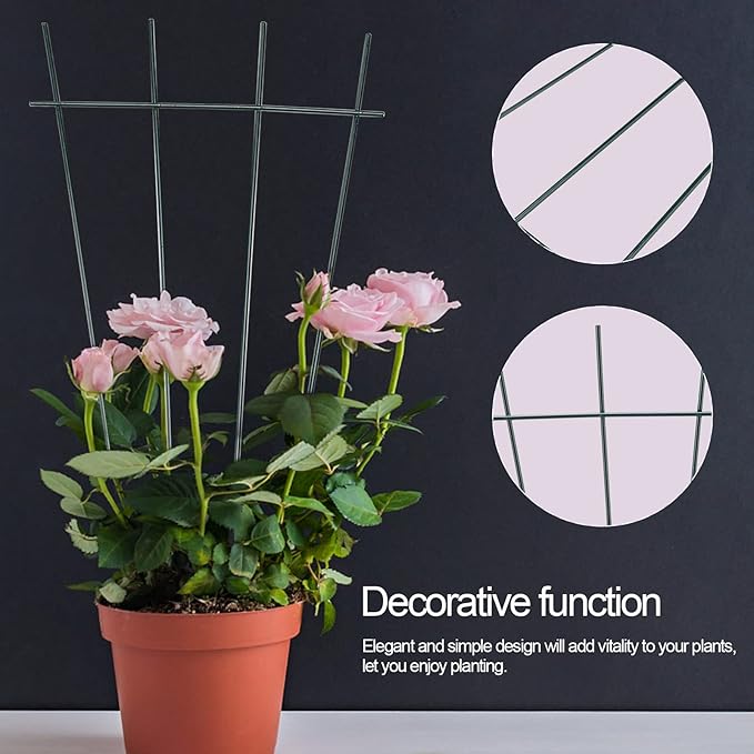 Flueyer 4 Pcs Plant Trellis for Climbing Plants Indoor Green Coated Fan Pot Trellis Metal Flower Support Garden Trellis Frames for Indoor Outdoor Vines Flower Vegetable