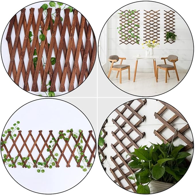 Carbonized Wood Expandable Garden Trellis Vine Support Climbing Plant Fence Panel 44cm X 22cm Thickened 0.9cm for Outdoor Patio and Garden Plant Climb Support