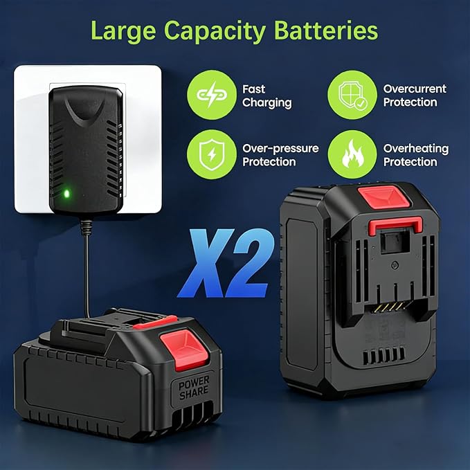 Leaf Blower with 21V*2 Pcs Batteries 950000RPM Powerful Fan High Variable Speed 200 MPH Handheld Air Blower Perfect for Car Drying Patio Cleaning Lawn Caring Leaves Blowing (Black)