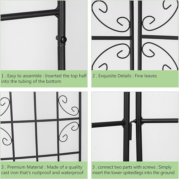 4 Pack 86.2x19.7in Metal Garden Trellis for Climbing PlantsBlack Metal Garden Trellis for Vines Plant Rose Vegetable SupportLarge Decorative Outdoor Trellis