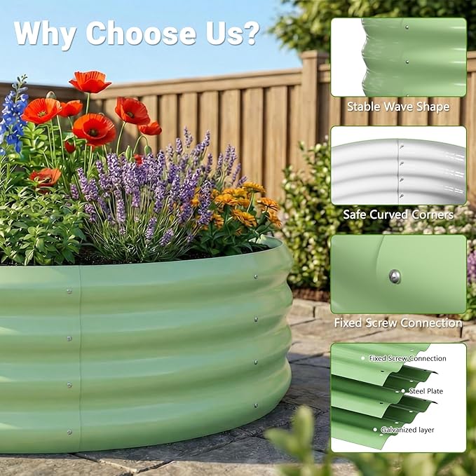 DoCred 3 Pack 3x3x1Ft Round Galvanized Raised Garden Bed Metal Garden Bed Outdoor Kit for Gardening Above Ground Planter Box for Plants Vegetables Herbs Flowers Green