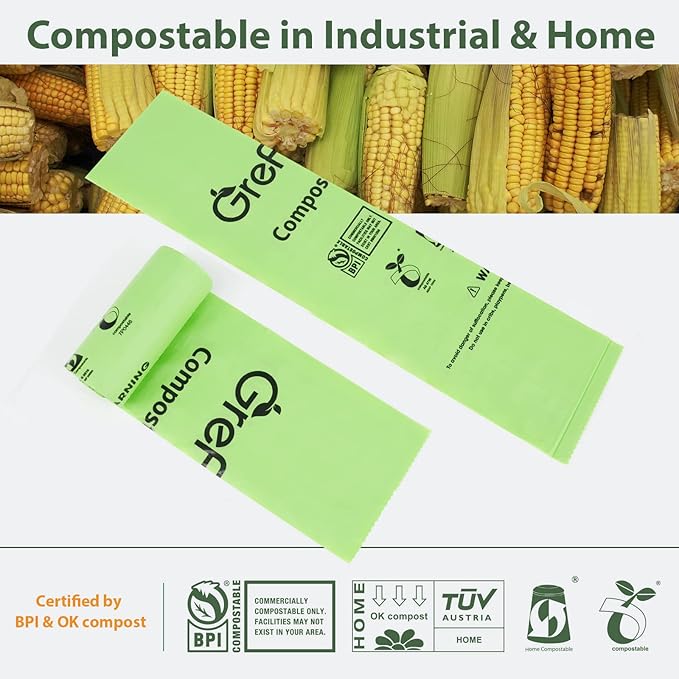Compostable BagsTrash bags 13+ gallon tall kitchen Compostable Trash Lawn &amp Leaf Yard Waste BagsKitchen Compost Trash Bin CompatibleExtra Thick1.01 MillsCertified by BPI and OK Compost