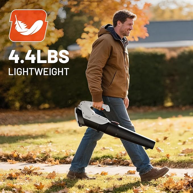Litheli 20V Cordless Leaf Blower Dual 2×2.0Ah Batteries Included 350CFM/85MPH 2-Speed Lightweight Handheld Electric Blower for Lawn Patio Dust &amp Leaves